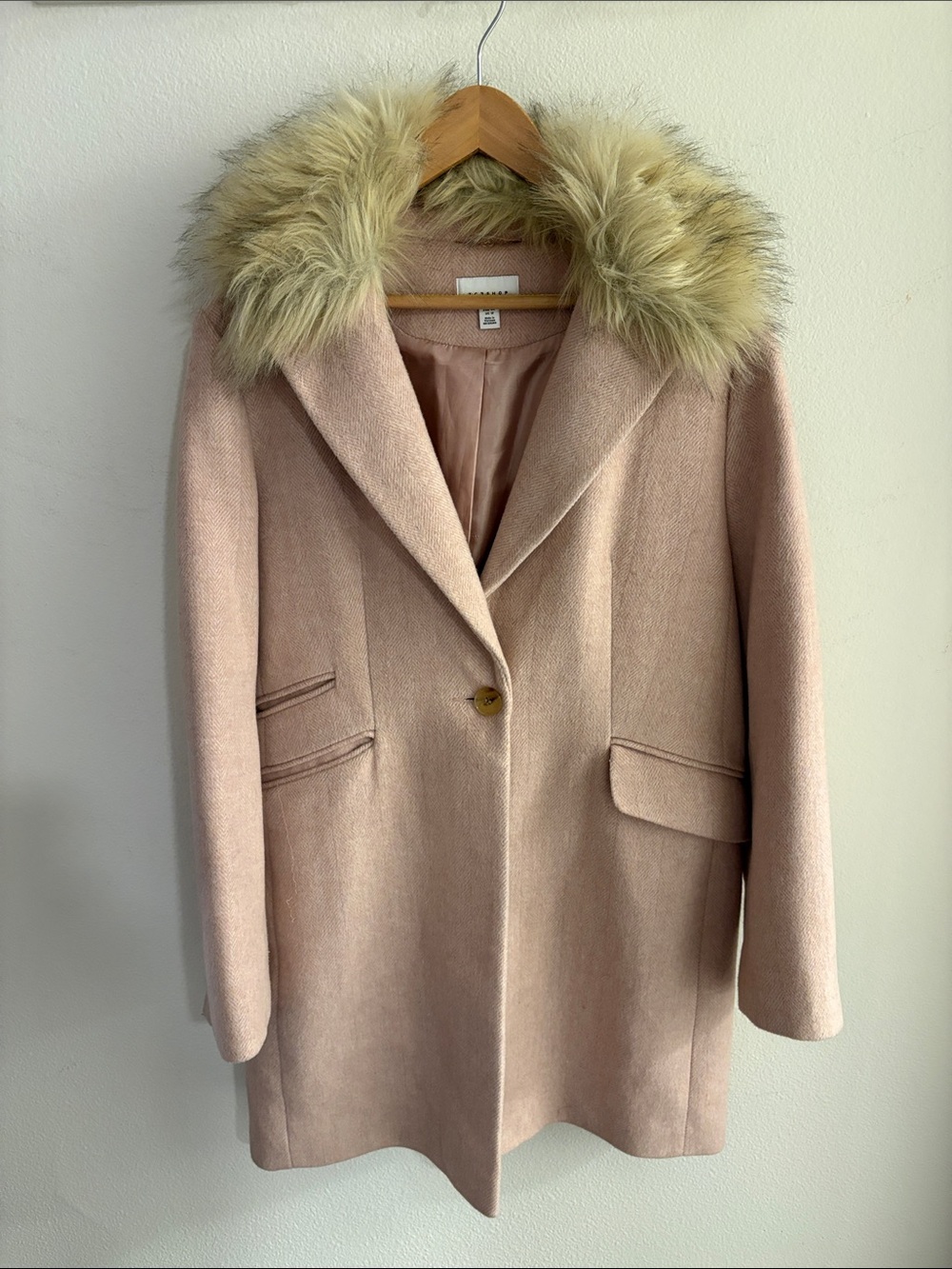 Nordstrom Blush Pink Trench Coat with Faux Fur Trim